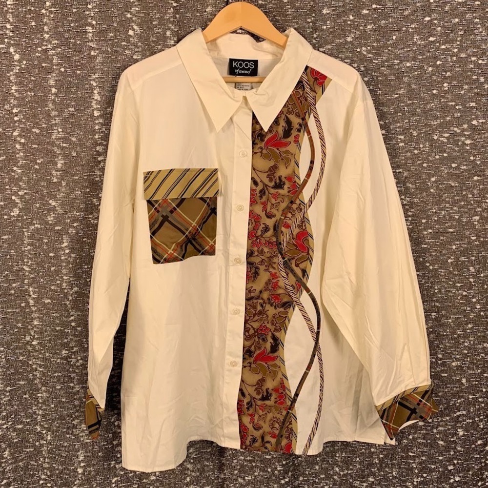 Koos of Course! Patchwork Panels Button Up Shirt Preppy NWT Women's 2X